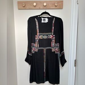 Black Multicolor Patterned Beaded Dress